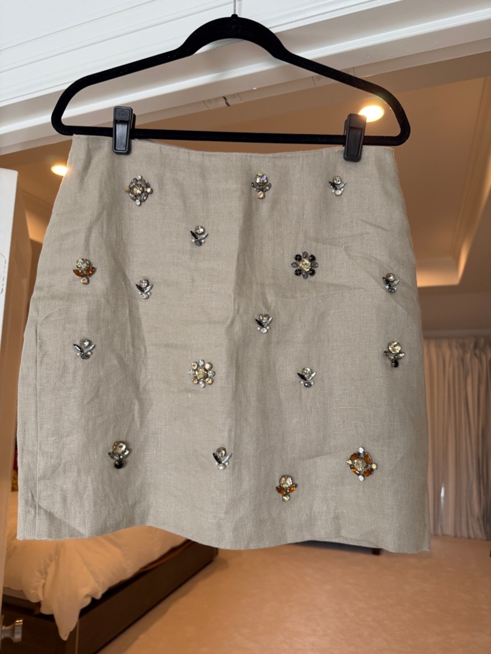 ANN TAYLOR RARE Beaded Embellished Linen Mini Skirt - Cream VINTAGE 8P